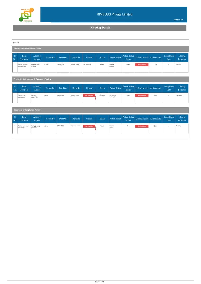 Meeting Module report preview