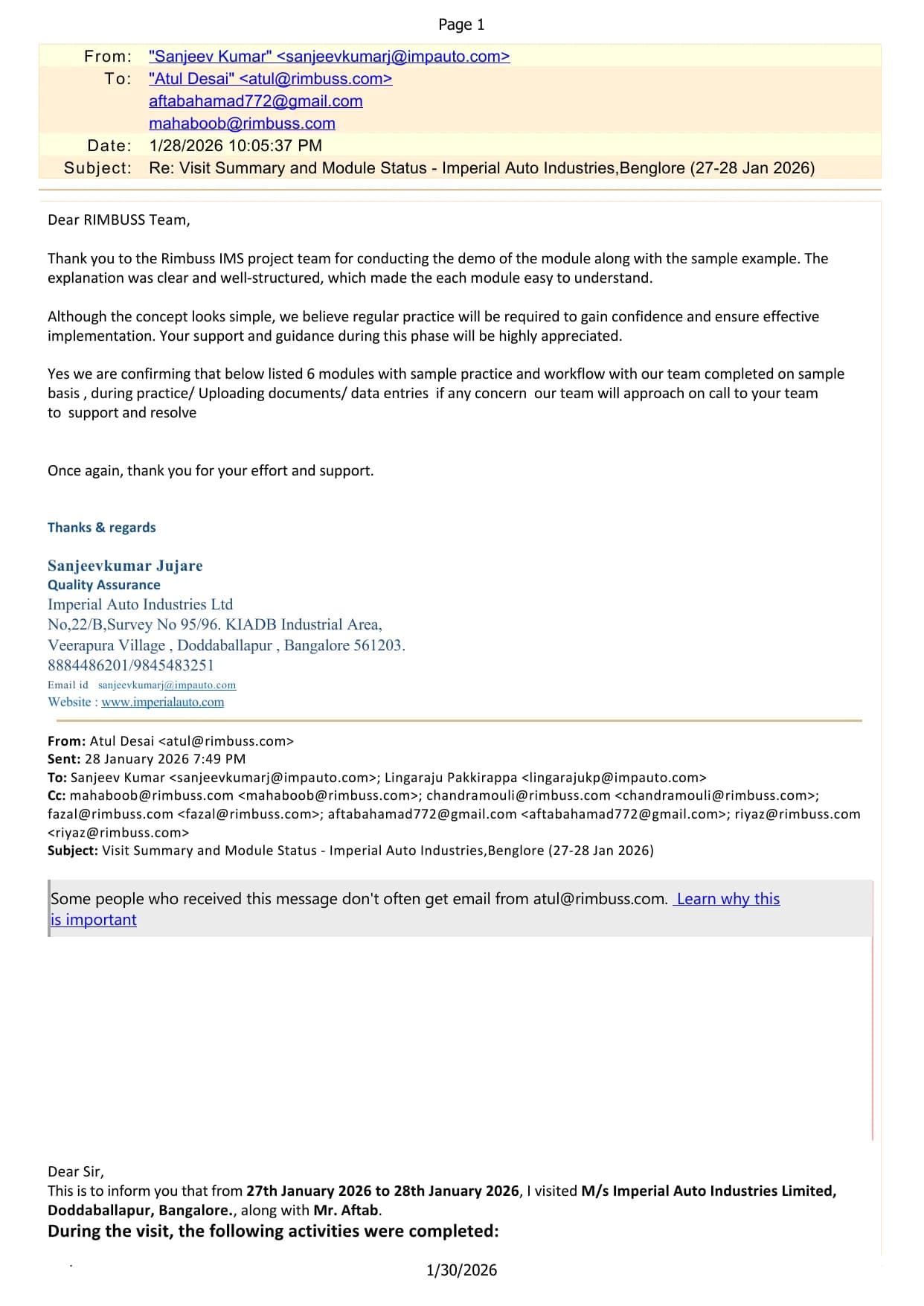 Imperial Auto Industries PDF testimonial preview