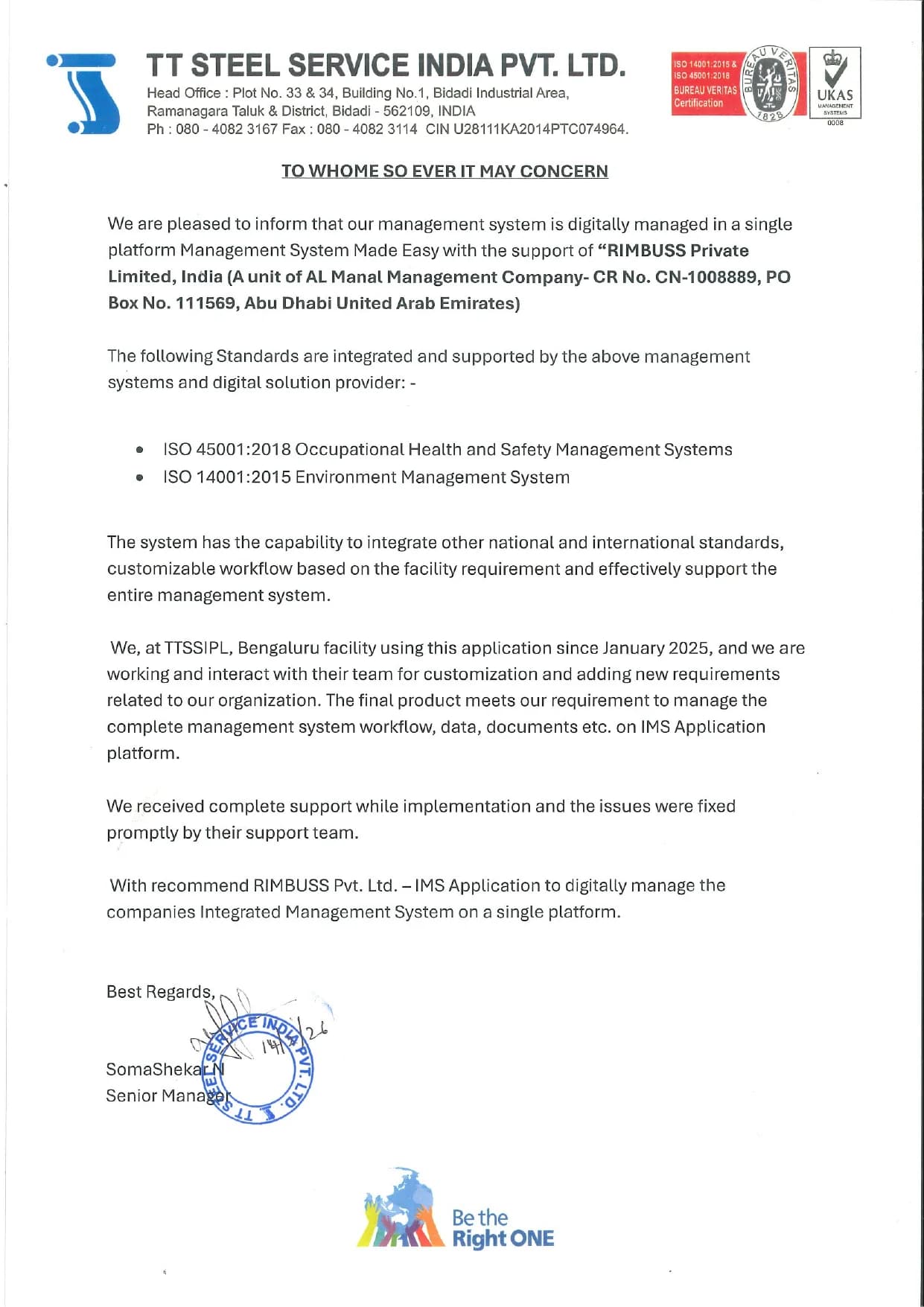 Toyota Tsusho Steel Service India Private Ltd. PDF testimonial preview